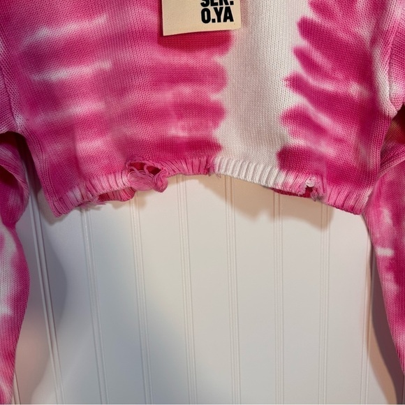 SER.O.YA Revolve Page Cropped Sweater in Pink Line Tie Dye Sz S - Picture 8 of 13